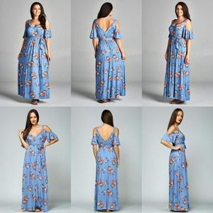 Cold Shoulder Flutter Sleeve Floral Maxi Dress